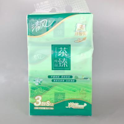 清风BR36SGZ三层小绿茶茶臻丝宠塑包面纸（小机台）-150抽 178*136mm，3层