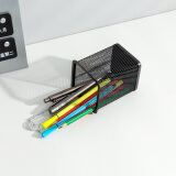 得力（deli） 金属网状笔筒 圆形方形简约创意 桌面收纳盒 办公用品 黑色 9174 金属方形笔筒