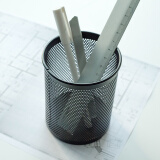 得力（deli） 金属网状笔筒 圆形方形简约创意 桌面收纳盒 办公用品 黑色 909金属圆形笔筒（窄款）